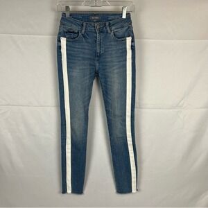 DL1961 Florence Cropped Mid Rise Instasculpt‎ Skinny Jeans White Stripe 25